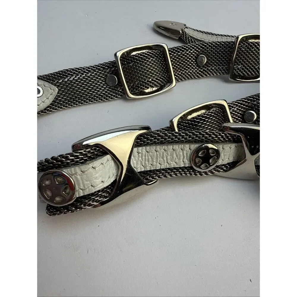 Donna Katz Women's Small White Leather and Silver Metal Mesh Star Belt Heavy EUC